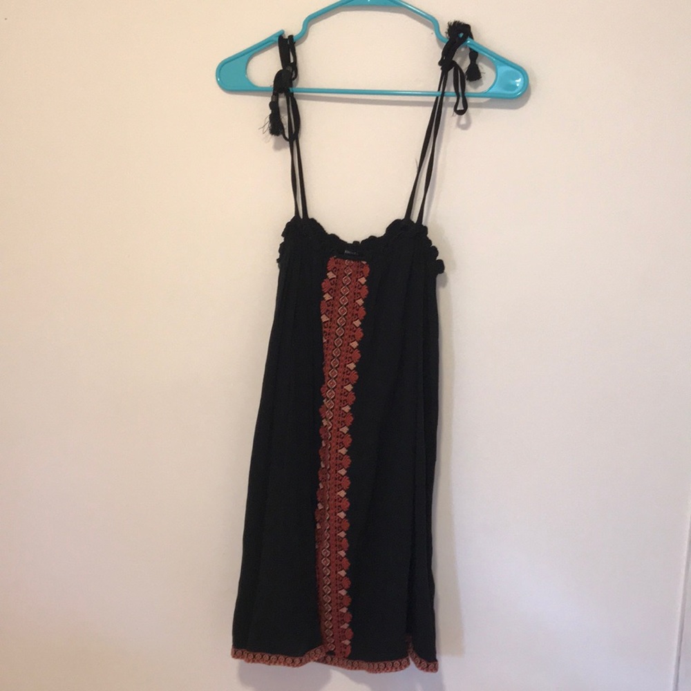 tassel tie bohemian print mini dress